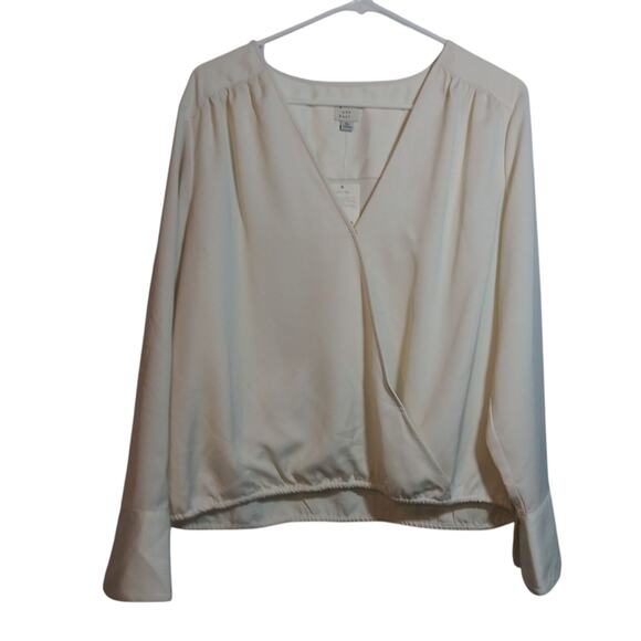 A New Day Elegant Satin Wrap Cream Long Sleeve Top Office Career Size XL - Picture 2 of 10